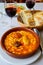 Fabada asturiana, AsturianÂ beanÂ stew, Spain, hot and heavy dish served with AsturianÂ ciderÂ or aÂ red wine, made with